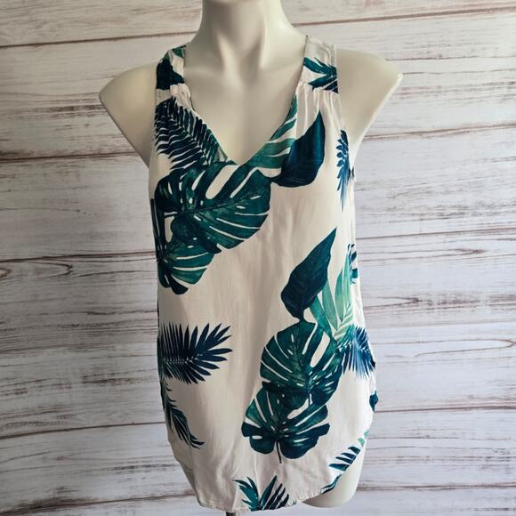 Old Navy Green and White Tropical Leaf Print Sleeveless Blouse sz Small - Picture 1 of 5